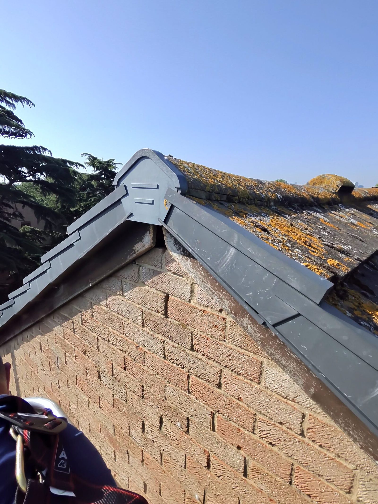 Damage at a gable roofline of the kind caused by parakeets working in under the verge and ridge