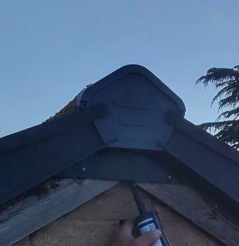 Sealing the apex of a roof verge to close a bird entry point